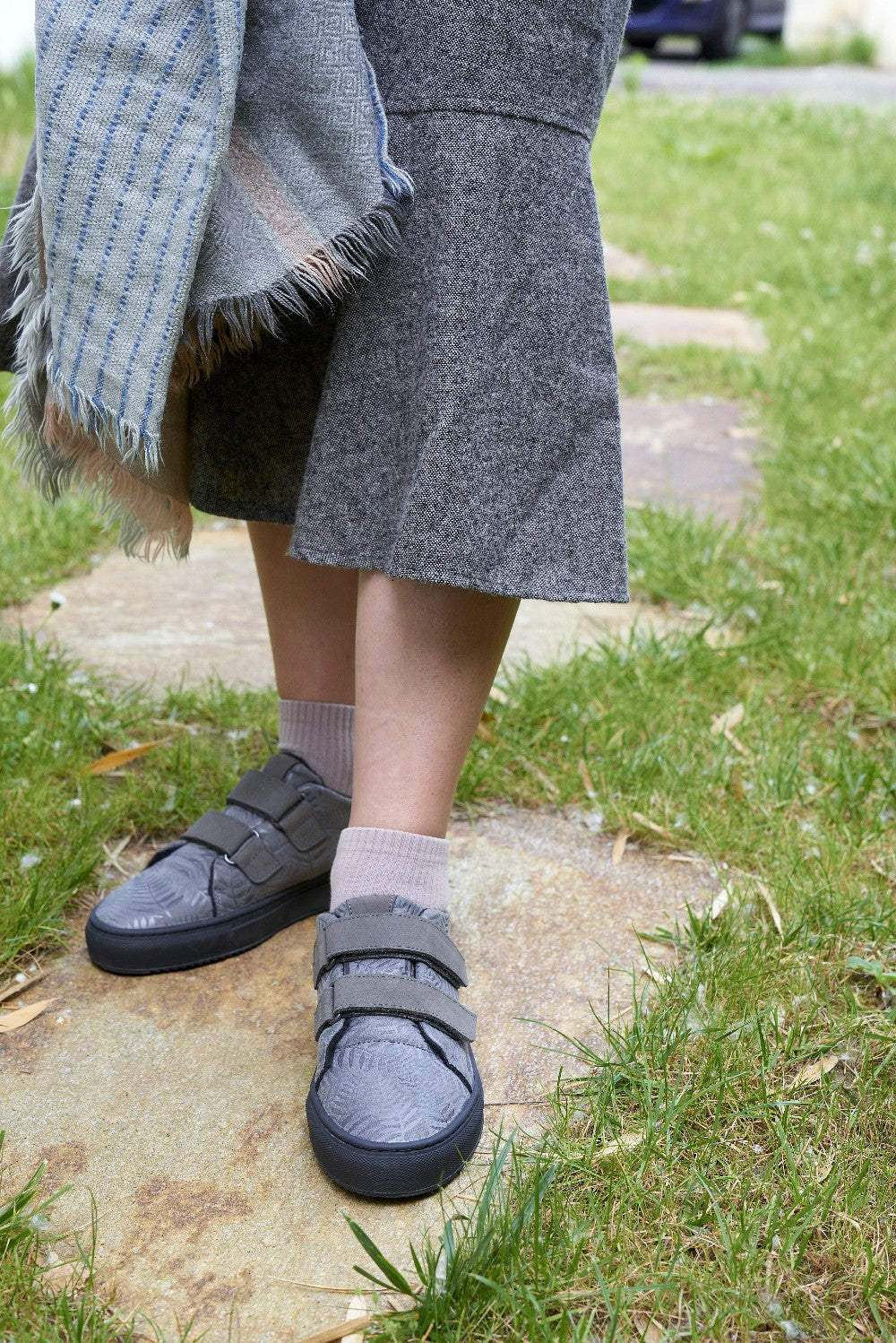 Basket Orthopédique Femme ADOUR Grise Imprimé Fleurs